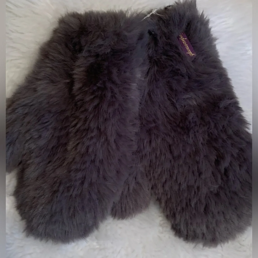 GLAMOURPUSS gray viscose blend Faux fur ladies mittens NWOT